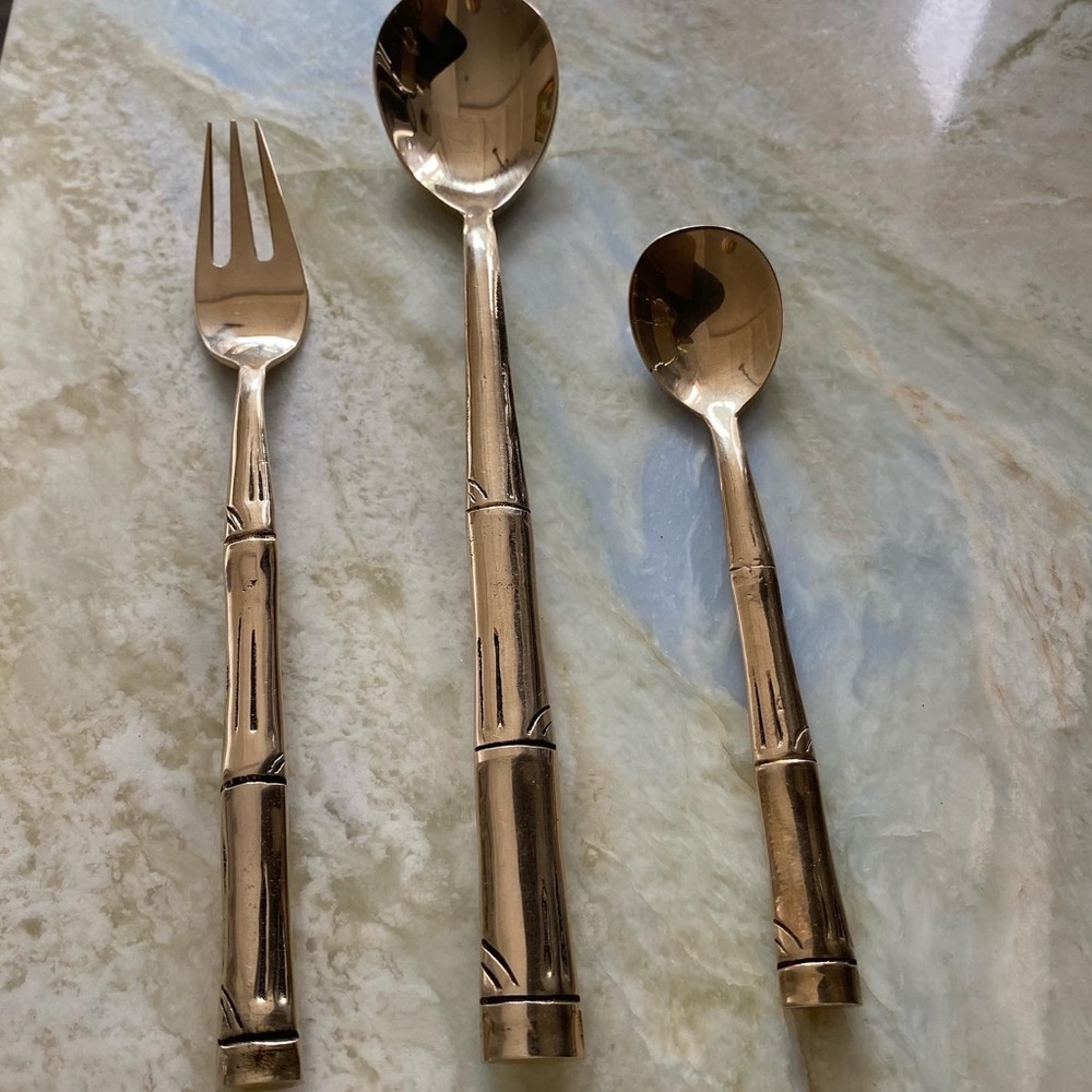 Vintage brass flatware bamboo pattern - Picture 2 of 4